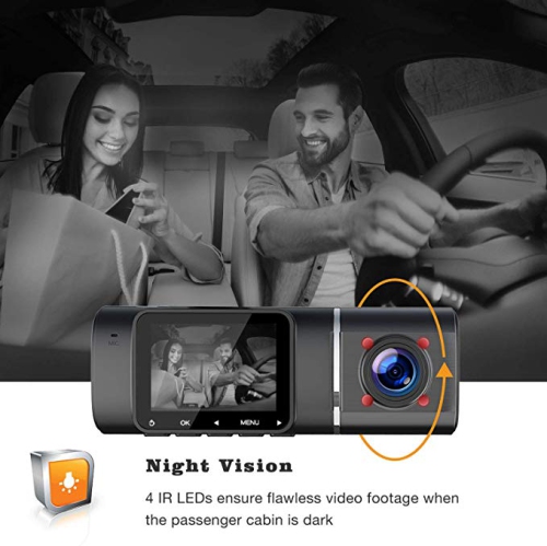 Infinity Dual Car Dash Cam Front And Inside 24 Hr Parking Monitor Full HD 1080P Video Recorder IR Night Vision 310° Wide Angle Car Driving Record