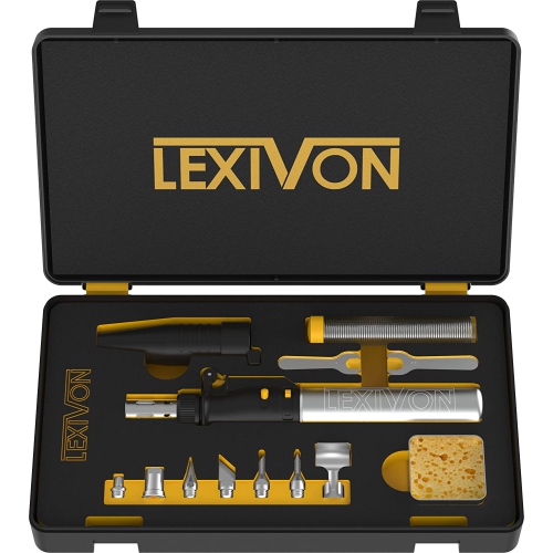 LEXIVON Butane Soldering Iron Multi-Purpose Kit | Cordless Self-Igniting Adjustable Flame 7-Tip Set | Pro Grade 125-Watt Equivalent