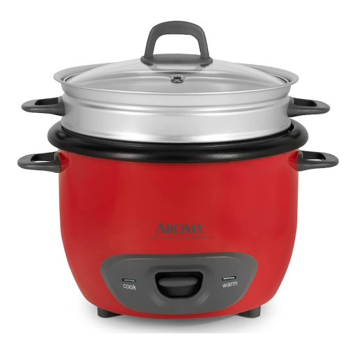 Aroma ARC-747-1NGR 14-Cup, Cooked Rice Cooker and Food Steamer, Red
