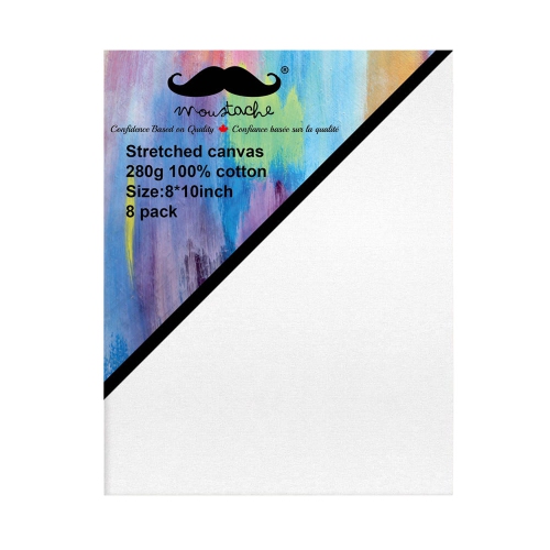 Students, Beginners, Professionals Painting Stretched Blank Canvas, White, 100% Cotton, 8/Pack - Moustache® - 8" x 10"