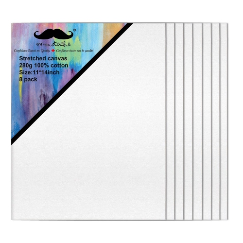 Étudiants, Débutants, Professionnels Peinture Toile Vierge Étirée, Blanc, 100% Coton, 8/Pack - Moustache® - 11" x 14"