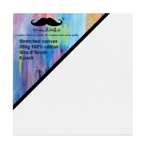 Students, Beginners, Professionals Painting Art Stretched Blank Canvas, White, 100% Cotton, 8/Pack - Moustache® - 8" x 8"