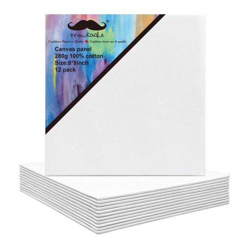 Students, Beginners, Professionals Painting Blank Canvas Panels, Artist Canvas Boards for Painting, White, 12/Pack - Moustache® - 8" x 8"