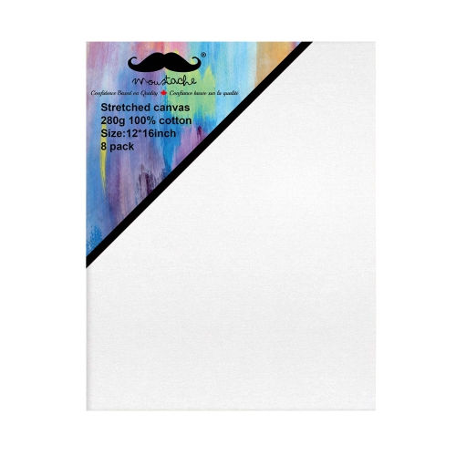 Students, Beginners, Professionals Painting Stretched Blank Canvas, White, 100% Cotton, 8/Pack - Moustache® - 12" x 16"