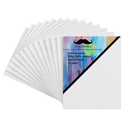 Students, Beginners Painting Blank Canvas Panels, Artist Canvas Boards for Painting, White, 12/Pack - Moustache® - 5" x 7"
