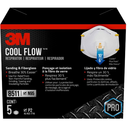 3M  N95 Cool Flow Valve Respirator - Sanding And Fiberglass, 5 Pack