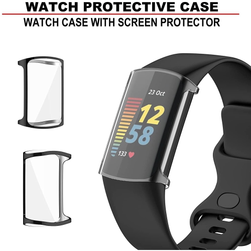 Fitbit Charge 5 Screen Protector Case Full Coverage Soft TPU Protective Screen Cover 2 PACK 1 Black & 1 Clear
