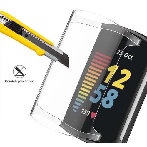 Fitbit Charge 5 Screen Protector Case Full Coverage Soft TPU Protective Screen Cover 2 PACK 1 Black & 1 Clear