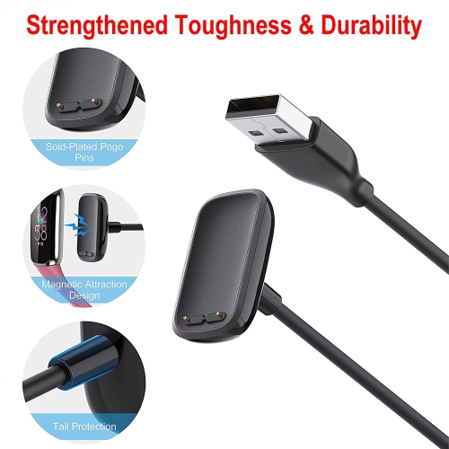 Charger Cable for Fitbit Charge 6, Charge 5, Luxe 3.3Ft Replacement USB Fast Charging Cable Dock Stand, Durable Magnetic Power Cord Accessories, Black