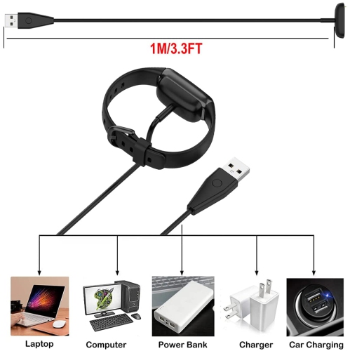 Charger Cable for Fitbit Charge 6, Charge 5, Luxe 3.3Ft Replacement USB Fast Charging Cable Dock Stand, Durable Magnetic Power Cord Accessories, Black