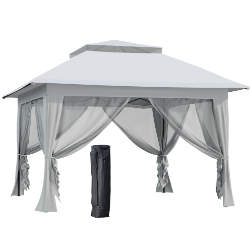 OUTSUNNY  12' X 12' Foldable Pop-Up Party Tent Instant Canopy Sun Shade Gazebo Shelter Steel Frame Oxford W/ Roller Bag, Light In Grey