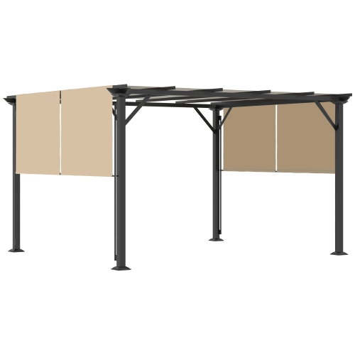 Toit de pergola rétractable de 10 x 12 pi d’Outsunny, abri de jardin avec auvent et cadre en acier, pour cour, jardin, patio, terrasse, Beige
