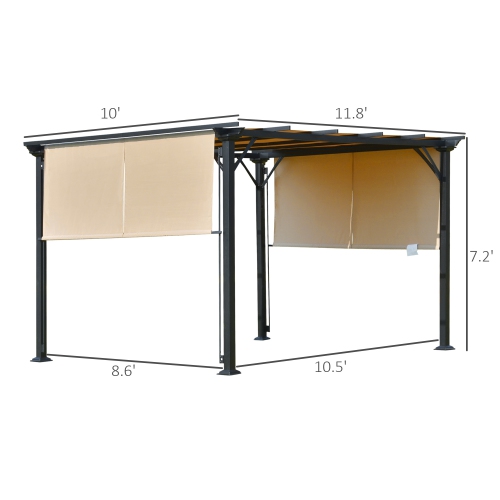 Toit de pergola rétractable de 10 x 12 pi d’Outsunny, abri de jardin avec auvent et cadre en acier, pour cour, jardin, patio, terrasse, Beige