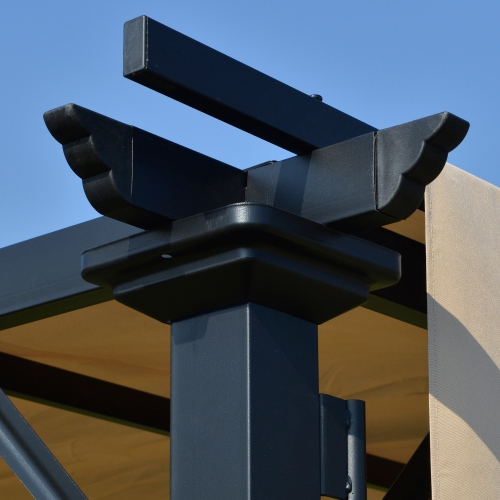 Toit de pergola rétractable de 10 x 12 pi d’Outsunny, abri de jardin avec auvent et cadre en acier, pour cour, jardin, patio, terrasse, Beige