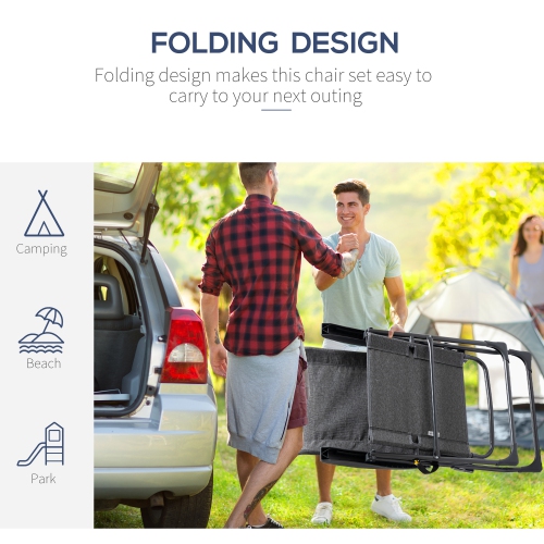 Outsunny Patio Lounge Chair Outdoor Lounger Recliner Folding Camping Chair with Footrest and Storage Pocket, Black Grey