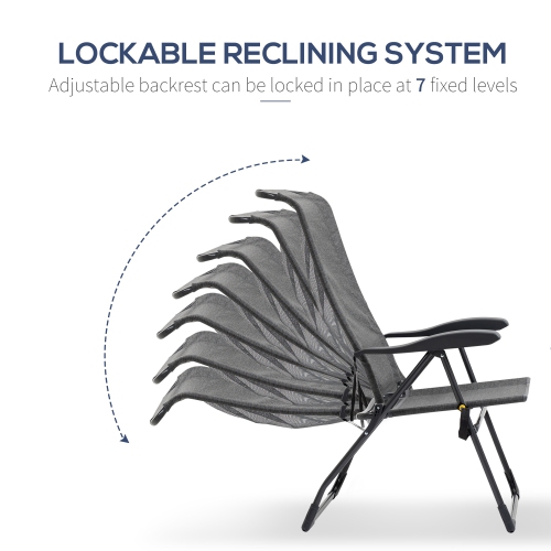 Outsunny Patio Lounge Chair Outdoor Lounger Recliner Folding Camping Chair with Footrest and Storage Pocket, Black Grey
