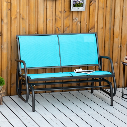 Outsunny Banc à bascule de jardin 2 places design contemporain grand confort accoudoirs assise et dossier ergonomique acier textilène bleu