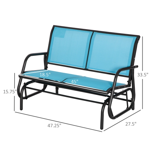Outsunny Banc à bascule de jardin 2 places design contemporain grand confort accoudoirs assise et dossier ergonomique acier textilène bleu