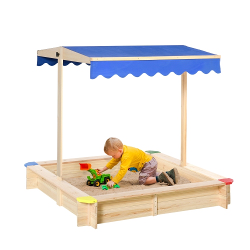 OUTSUNNY  Kids Wooden Box With Cover, Play Station for Children Outdoor Box, With Seats, for Backyard, Beach, 47" X 47" X 47", Natural In Sand