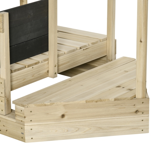 Bac à sable en bois avec couvercle pour enfants Outsunny, bac à sable pliable, bateau pour enfants couverts extérieur, avec drapeau, doublure en bas,