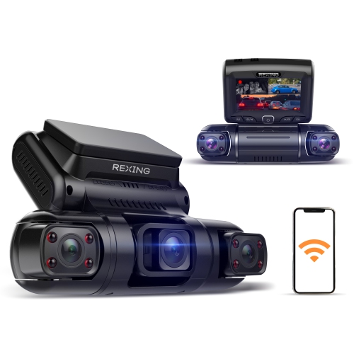 Rexing S3 3-Channel Dash Cam Front, Cabin, Sides