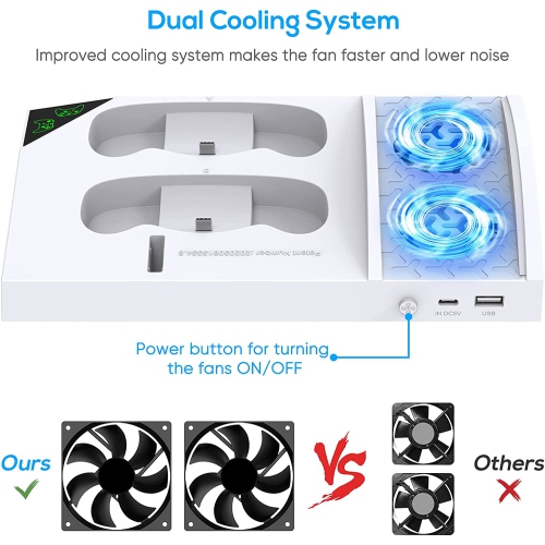 Charger Stand with Cooling Fan for Xbox Series S Console, Charging Dock -White