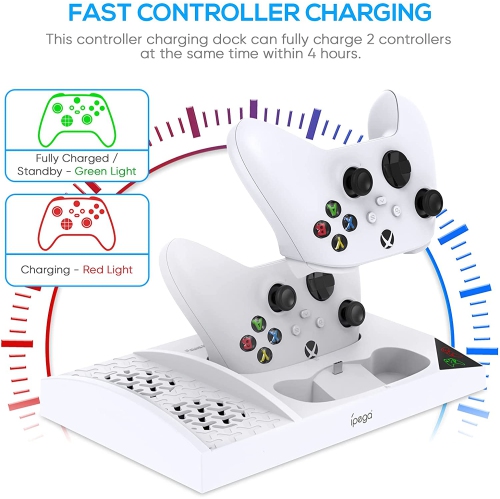 Charger Stand with Cooling Fan for Xbox Series S Console, Charging Dock -White
