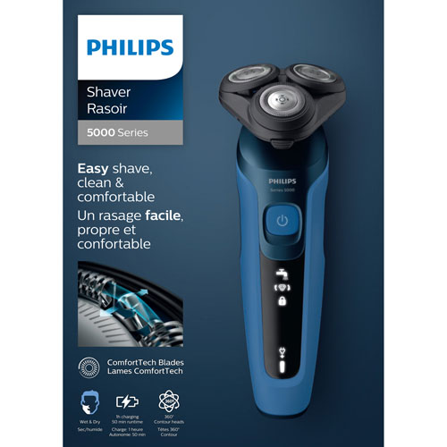 Rasoir à tête rotative pour peau sèche ou humide série 5000 Philips - Bleu royal foncé