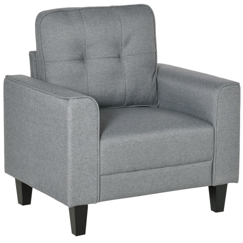 HOMCOM  Fabric Accent Chair, Tufted Upholstered Armchair, Modern Living Room Chair With Wood Legs Thick Padding for Bedroom In Grey