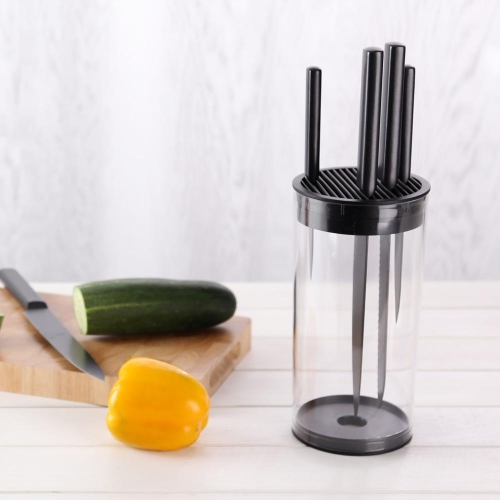 Kitchen Room Knife Set Universal Transparent Barrel and 5 Stainless Steel Knives-5 Packs