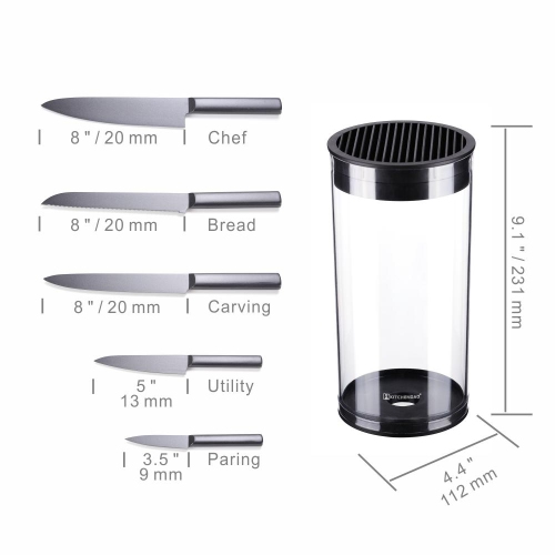 Kitchen Room Knife Set Universal Transparent Barrel and 5 Stainless Steel Knives-5 Packs