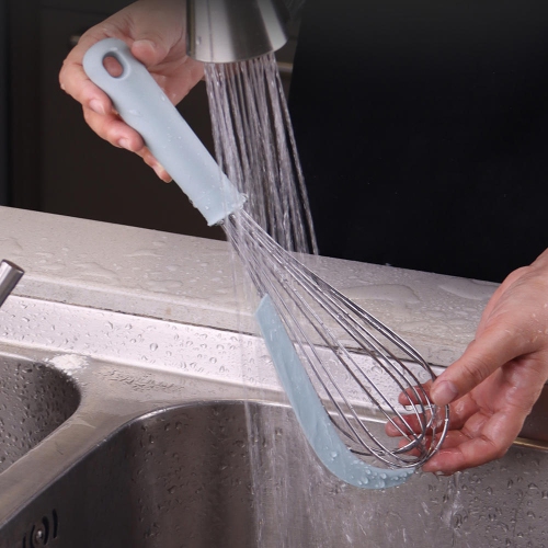 2-in-1 Basting whisk Manual Egg Beater With Bowl Scraper Stainless Steel Wire Balloon Whisk For Blending, Beating, Frothing & Stirring