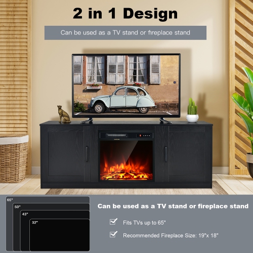 Costway 58" TV Stand Entertainment Console Center W/ 2 Cabinets for 65" TV