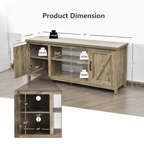 Costway 59" TV Stand Media Console Center w/ Storage Cabinet for 65" TV