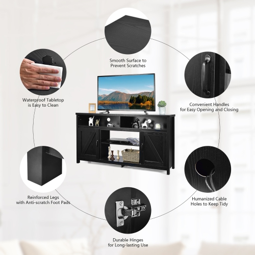 Costway 59" TV Stand Media Center Console Cabinet w/ Barn Door for TV's 65"