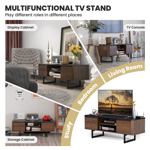 Costway TV Stand Entertainment Media Console w/ 2 Cabinets & Adjustable Shelf