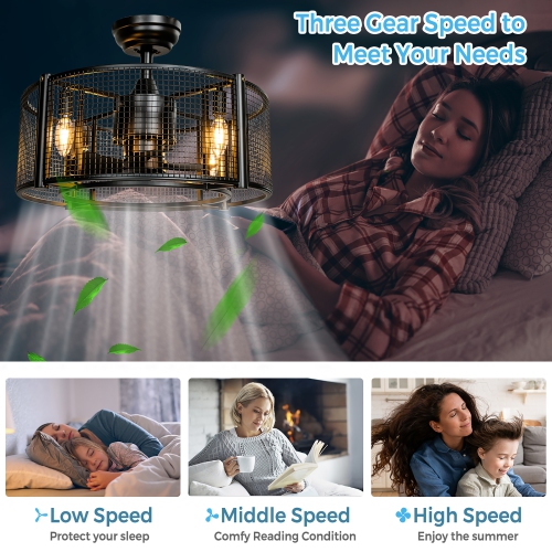 Costway 20" Caged Bladeless Ceiling Fan with Light Reversible Motor & Remote Control