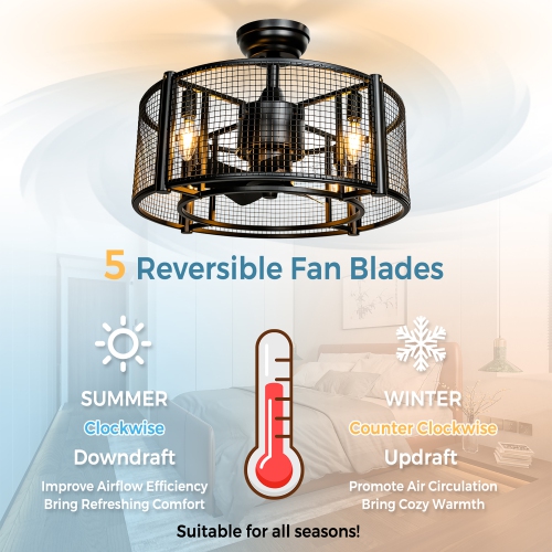 Costway 20" Caged Bladeless Ceiling Fan with Light Reversible Motor & Remote Control