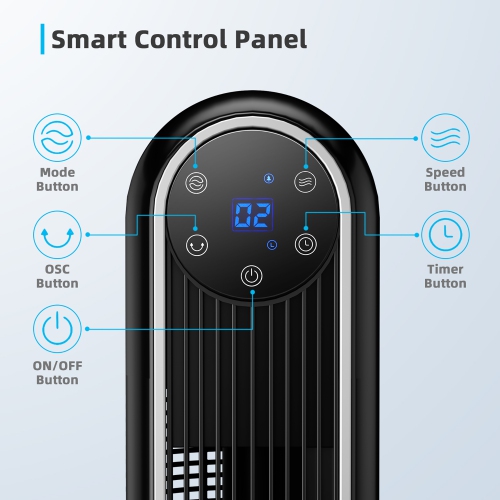 Marque Costway Ventilateur tour 106,6 cm Panneau d'affichage intelligent Minuterie 12 h Ventilateur oscillant à 80 degrés avec télécommande Noir