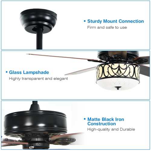 Costway 52" Ceiling Fan W/Light Reversible Blade Adjustable Speed Remote Control