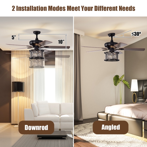 Costway 52" Ceiling Fan with Light Reversible Crystal Ceiling Fan Lamp W/Remote Control