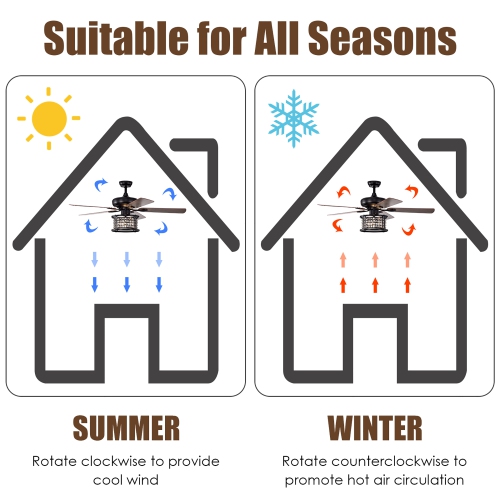 Costway 52" Ceiling Fan with Light Reversible Crystal Ceiling Fan Lamp W/Remote Control