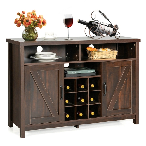 Rolling Sideboard Console Table Wood Credenza Pantry Wine Cabinet Kitchen Dining Room Cupboard Coffee Brown Giantex Buffet Server 12 Wine Bottle Rack 4 Glass Holder
