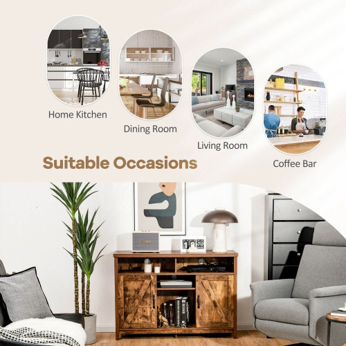 Gymax Buffet Storage Cabinet Farmhouse Sideboard w/9-Bottle Wine Rack & 2 Doors