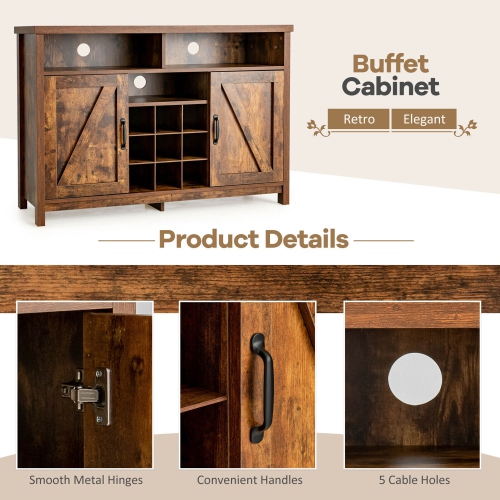 Gymax Buffet Storage Cabinet Farmhouse Sideboard w/9-Bottle Wine Rack & 2 Doors