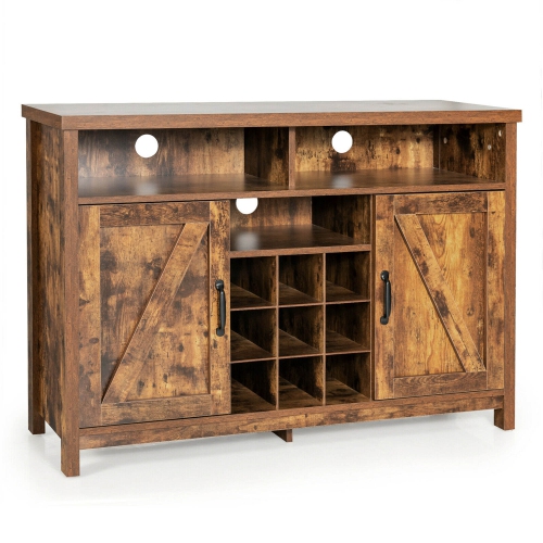 Gymax Buffet Storage Cabinet Farmhouse Sideboard w/9-Bottle Wine Rack & 2 Doors