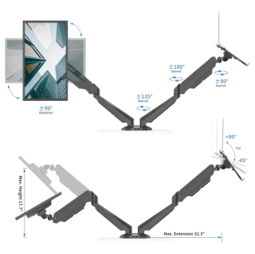 SHOPPINGALL Fully Adjustable Dual Gas Spring 2 in 1 Monitor & Laptop OR Dual Monitors Mount Stand for 15"-32" Monitors -SA-GM224U+D15 (BLACK) by SHOPPINGALL - Refurbished condition - Image 5