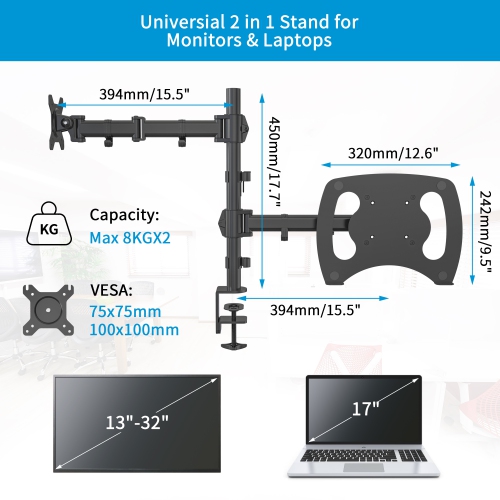SHOPPINGALL Dual Monitor & Laptop Mount Stand, Both Desk Clamp and Grommet Mounting Options in The Box - SA-LH07 (BLACK) by SHOPPINGALL - Refurbished condition - Image 2