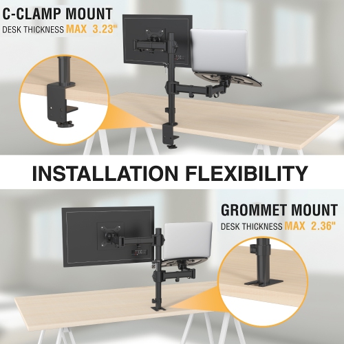 SHOPPINGALL Dual Monitor & Laptop Mount Stand, Both Desk Clamp and Grommet Mounting Options in The Box - SA-LH07 (BLACK) by SHOPPINGALL - Refurbished condition - Image 4