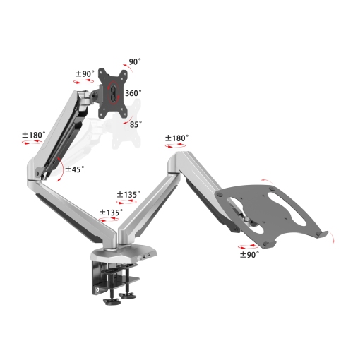 SHOPPINGALL Fully Adjustable Dual Gas Spring 2 in 1 Monitor & Laptop OR Dual Monitors Mount Stand for 15"-32" Monitors -SA-GM224U+D15 (SILVER) by SHOPPINGALL - Refurbished condition - Image 3